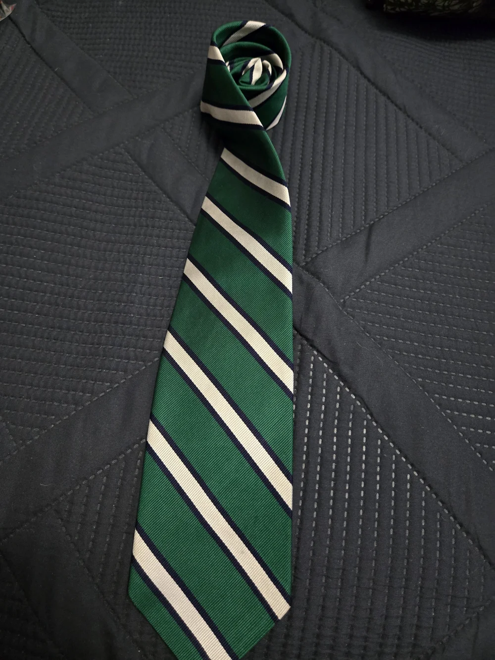 Brooks Brothers Green, Cream & Navy Striped Silk Tie #590